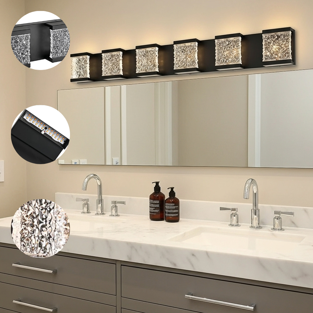 39-Inch Modern 6-Lights LED Bathroom Vanity Light Fixture in Black | Trufairs