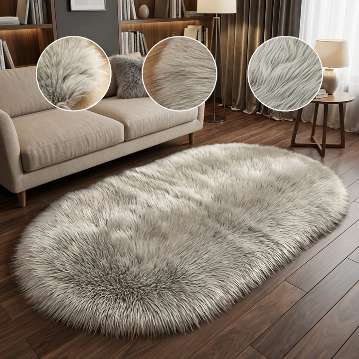 Plush Oval Faux Sheepskin Rug – Super Soft Cozy Accent | Bedroom Living Room Carpet | Trufairs