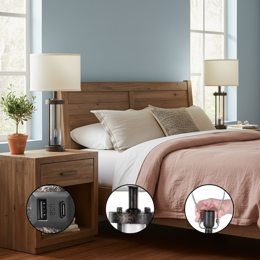 Table Lamps Set of 2 Farmhouse Bedside Nightstand Lamps with USB Ports