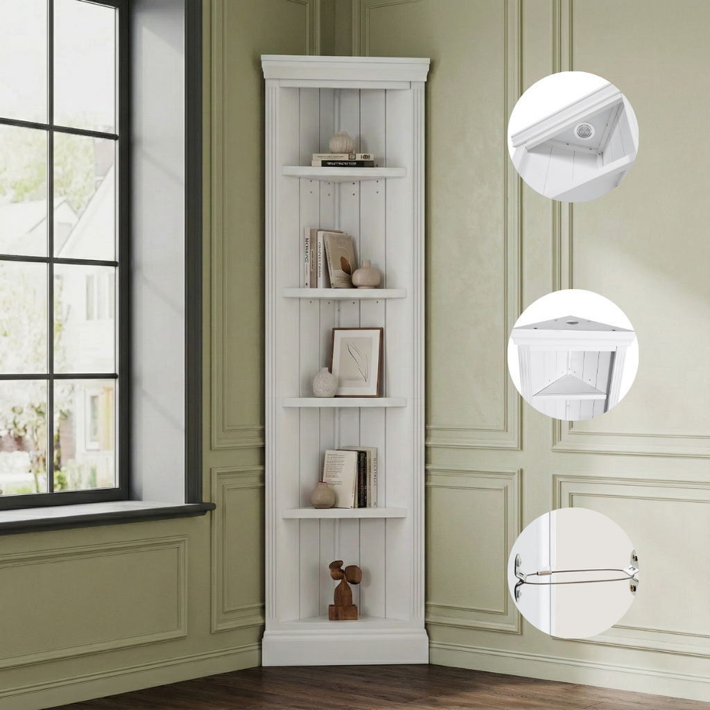 83.4″ Tall Modern Corner Shelf – 5-Tier LED Corner Bookcase | Trufairs