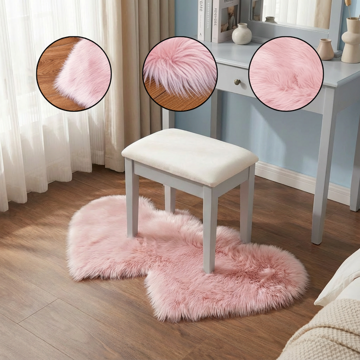 Heart-Shaped Faux Sheepskin Rug – Soft & Fluffy Decorative Rug for Girls Bedroom and Home Decor | Trufairs