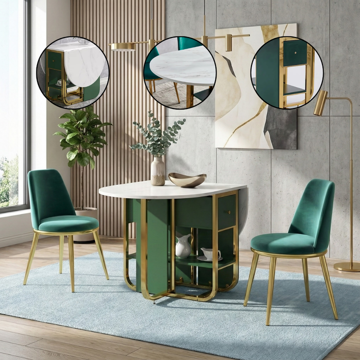 Modern Rectangle Leaf Folding Wood Dining Table with Storage – Seats 4–6 People | Trufairs