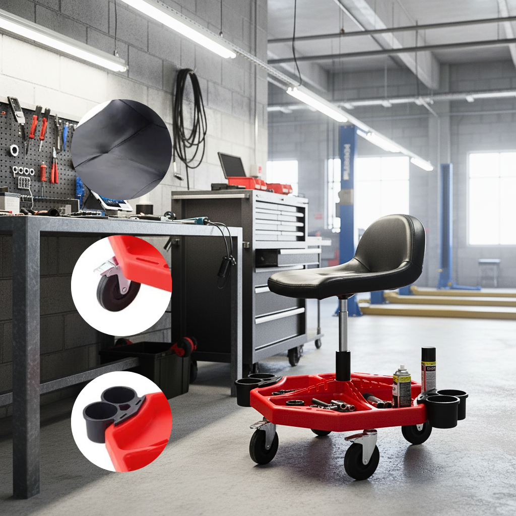 300 lbs Mechanics Swivel Seat – Height Adjustable Rolling Work Stool with Tool Tray & Casters | Trufairs