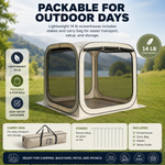 Portable screen tent folding into carry bag for camping, beach and picnics