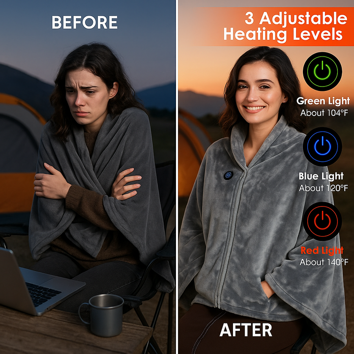 Wearable USB Heated Shawl Blanket – Cordless Zip Comfort | Portable Throw | Trufairs