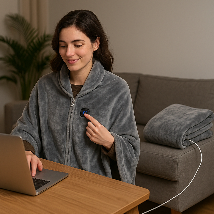 Wearable USB Heated Shawl Blanket – Cordless Zip Comfort | Portable Throw | Trufairs