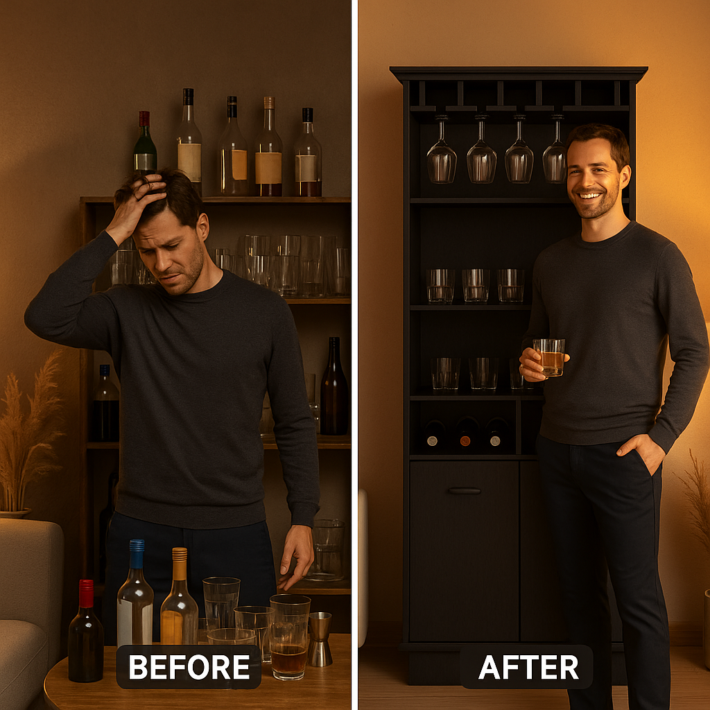 MetroHost Bar Cabinet – Glassware & Five-Bottle Storage | Black Wine Bar | Trufairs