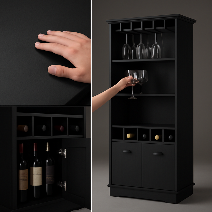 MetroHost Bar Cabinet – Glassware & Five-Bottle Storage | Black Wine Bar | Trufairs