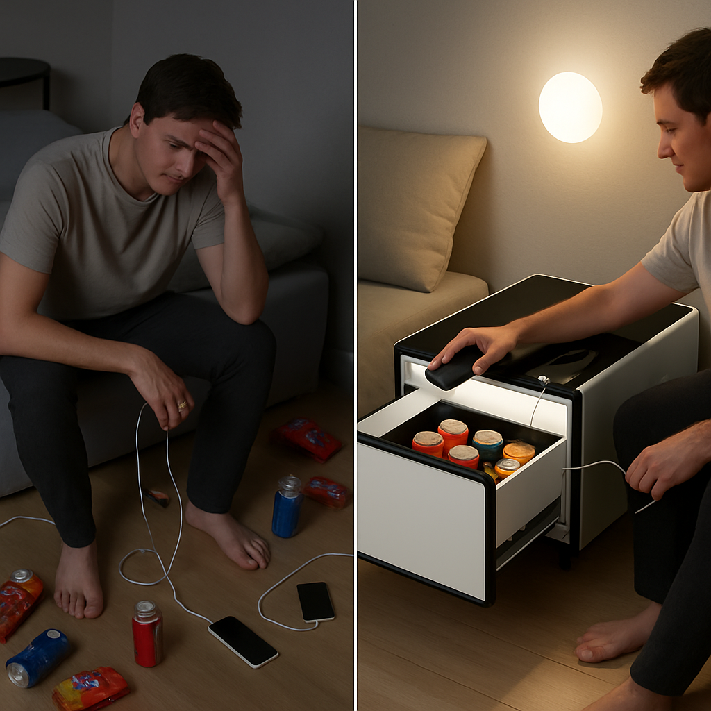 Smart Fridge Side Table – Wireless Charging, Nightlight & Power Hub | Multi-Function End Table | Trufairs