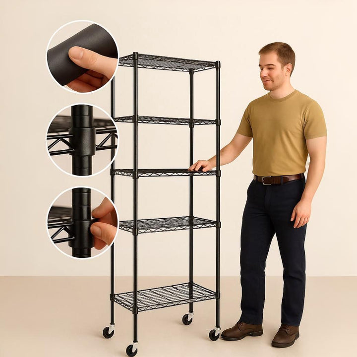 SteelMax Organizer – 5-Tier Adjustable Utility Rack | Heavy-Duty Metal Shelving | Trufairs