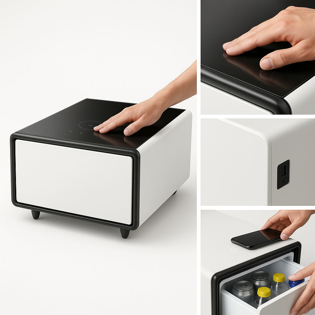 Smart Fridge Side Table – Wireless Charging, Nightlight & Power Hub | Multi-Function End Table | Trufairs
