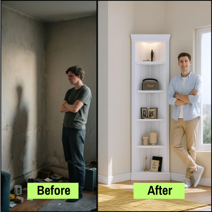 83.4″ Tall Modern Corner Shelf – 5-Tier LED Corner Bookcase | Trufairs