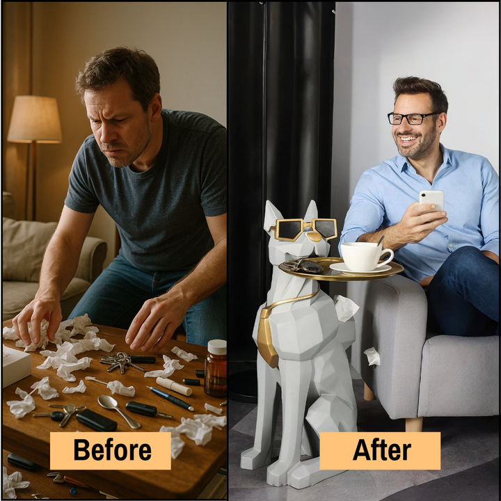Modern Dog Sculpture Resin Side Table – Tray Top with Built-In Tissue Storage | Playful Functional Home Accent | Trufairs