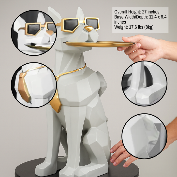 Modern Dog Sculpture Resin Side Table – Tray Top with Built-In Tissue Storage | Playful Functional Home Accent | Trufairs