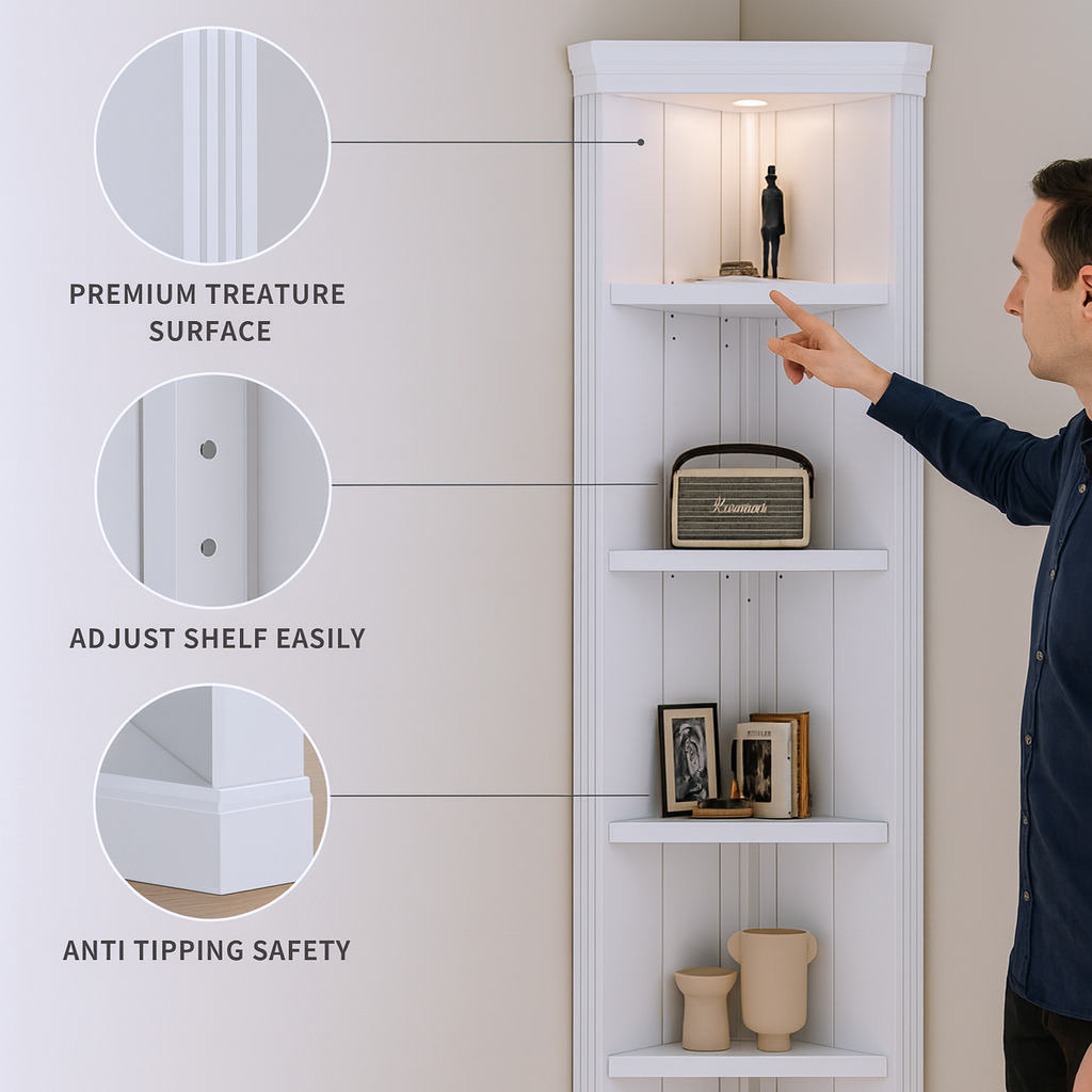 83.4″ Tall Modern Corner Shelf – 5-Tier LED Corner Bookcase | Trufairs