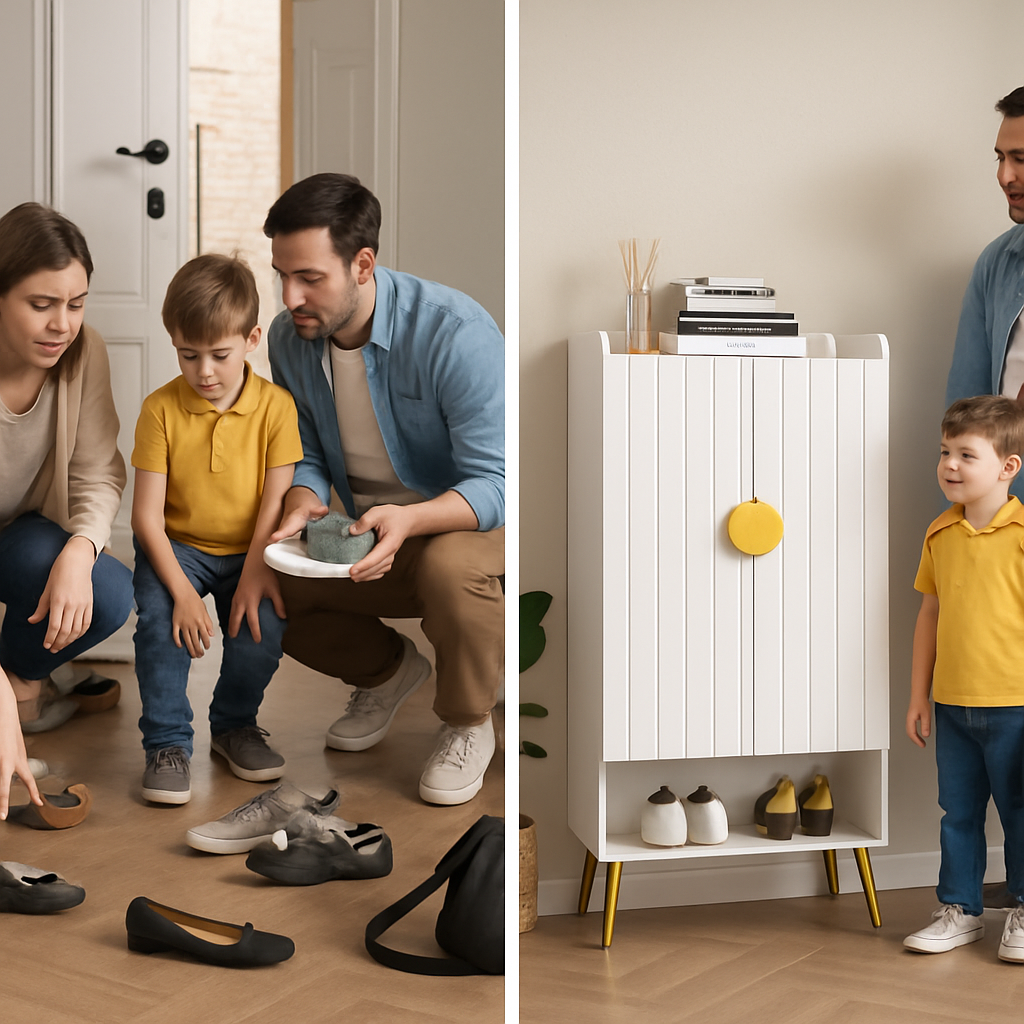 Nordic 5-Tier Entryway Shoe Storage Cabinet – Doors & Open Shelves | Modern White Organizer | Trufairs