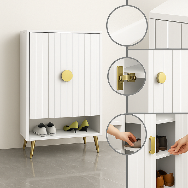 Nordic 5-Tier Entryway Shoe Storage Cabinet – Doors & Open Shelves | Modern White Organizer | Trufairs