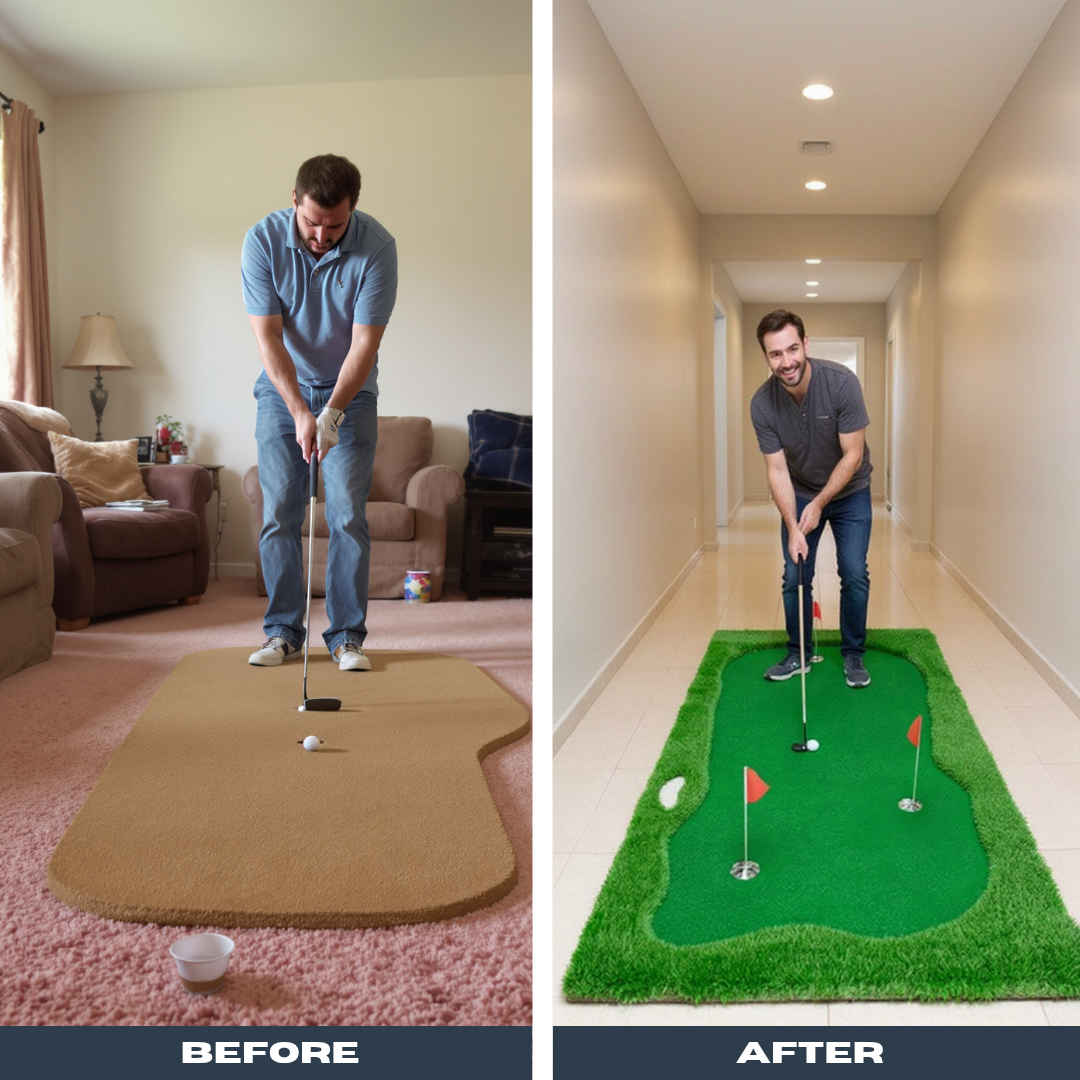 Professional Golf Putting Green – 10x5 ft Turf with 3 Holes, Flags & Cups | Indoor & Outdoor Training Mat | Trufairs
