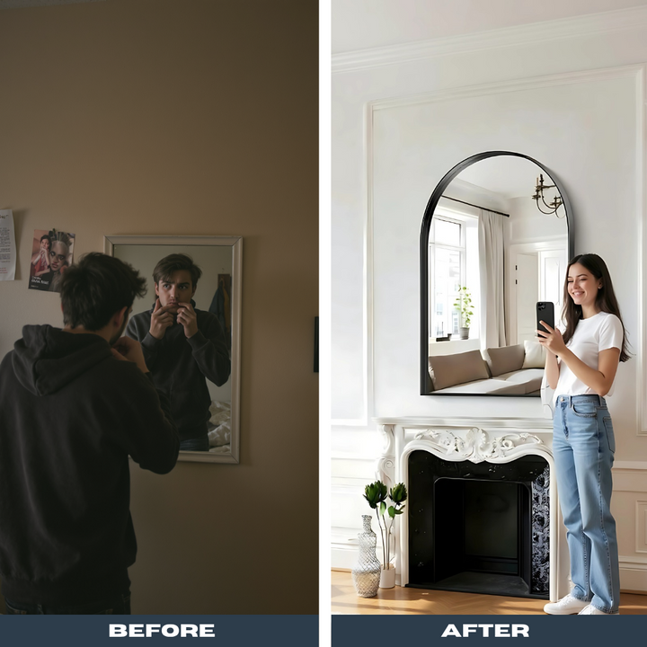 Arched Deep Frame Wall Mirror – Modern Statement Decor | Large Metal-Framed Mirror | Trufairs