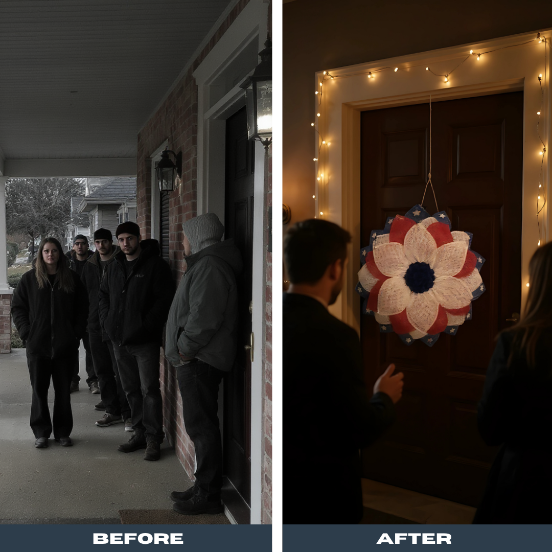 Patriotic & Harvest Lighted Wreath – American Flag, Pumpkins & LED Decoration | Year-Round Front Door Accent | Trufairs