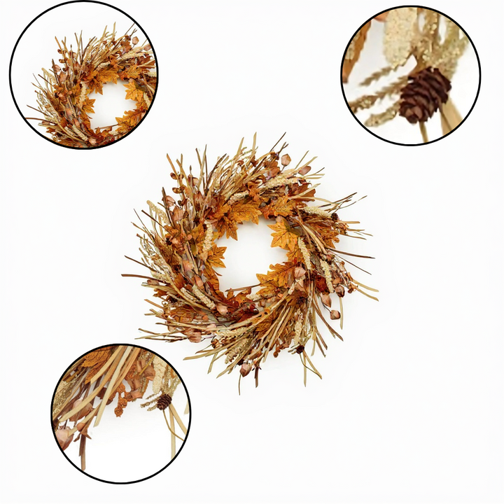 Mixed Fall Harvest Wreath – 25.5" Traditional Thanksgiving Door Decoration | Maple Leaves & Pinecones | Trufairs