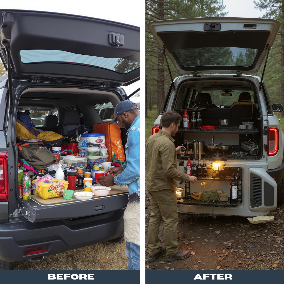 Bronco Cargo Tailgate Table – Foldable Shelf & MOLLE Storage | Rear Adventure Organizer | Trufairs