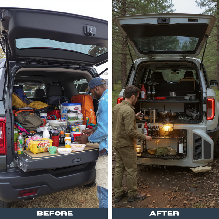 Bronco Cargo Tailgate Table – Foldable Shelf & MOLLE Storage | Rear Adventure Organizer | Trufairs