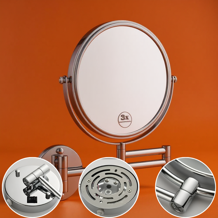 8" LED Wall Mount Double-Sided Magnifying Vanity Mirror – 1X/3X, Chrome, 12" Extension | Trufairs