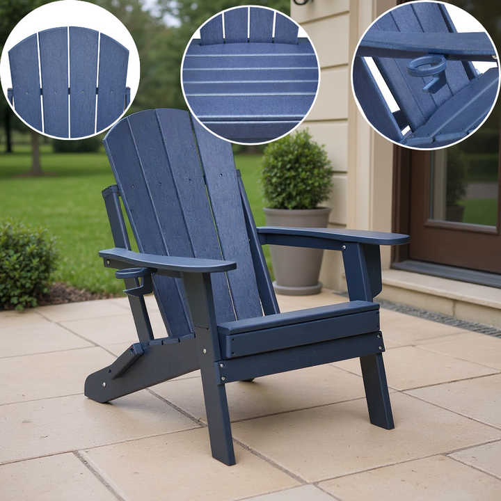 Fold-N-Lounge Adirondack – HDPE Folding Chair w/ Ottoman & Cupholder | Outdoor Seating | Trufairs
