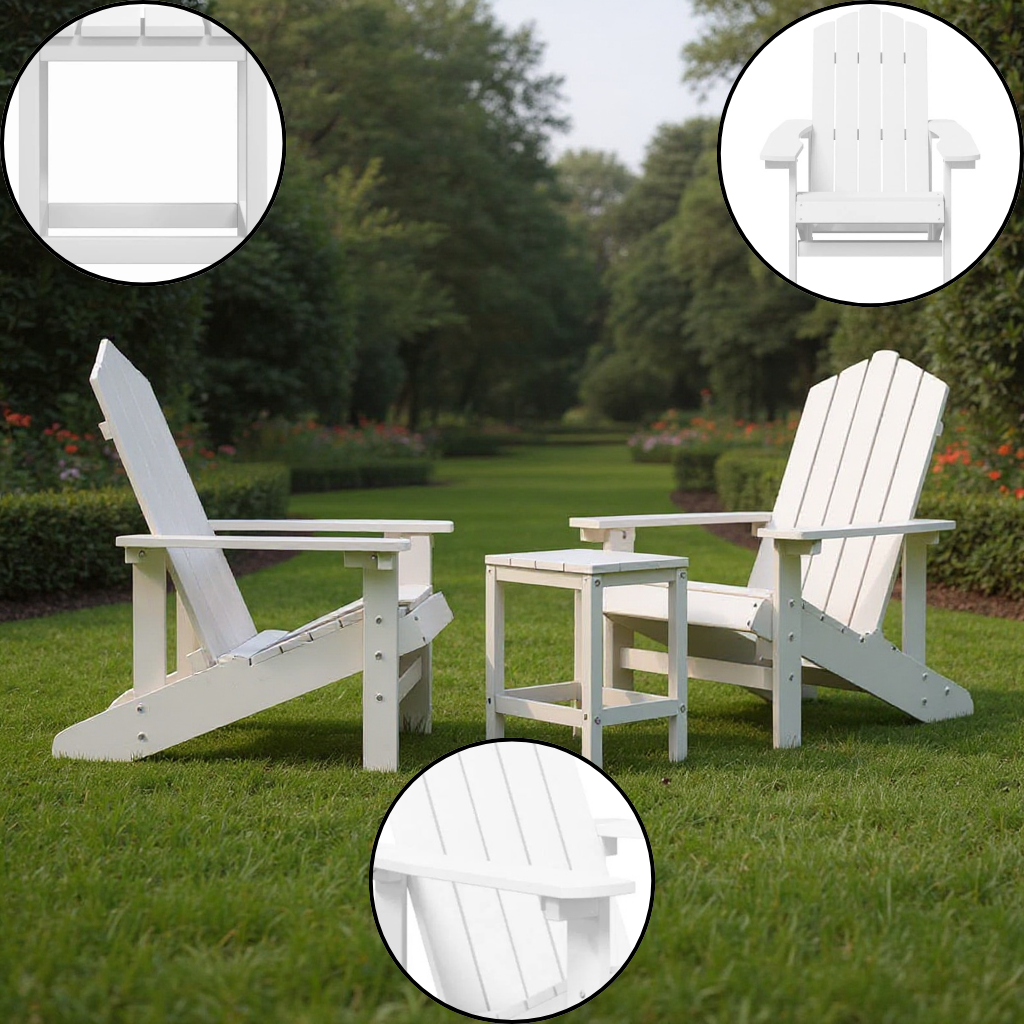 Seaside Trio Adirondack Set – White HDPE Chairs & Table | Outdoor Lounge | Trufairs