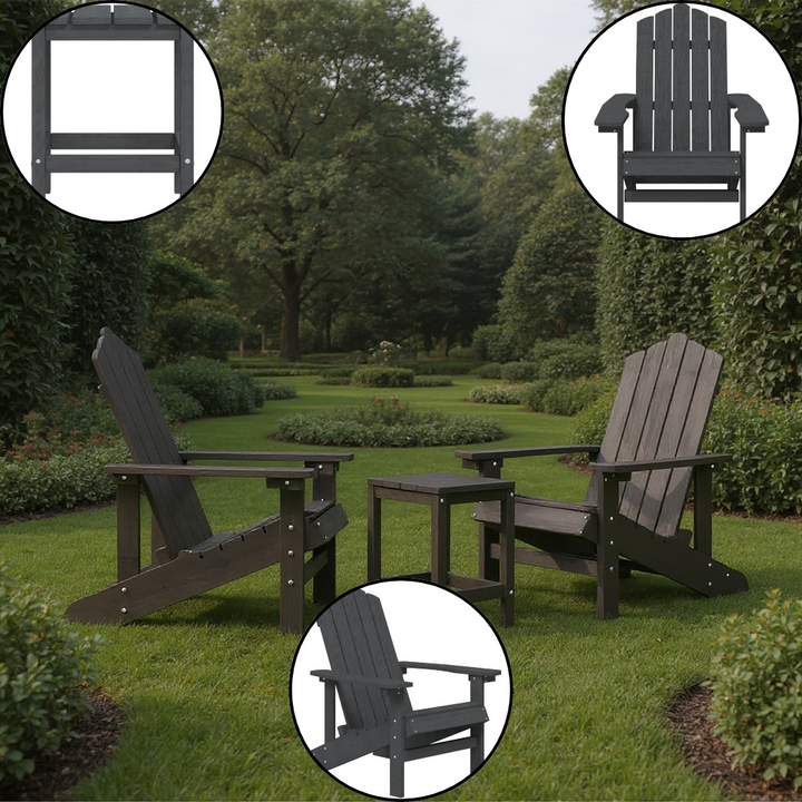 Metro Trio Adirondack Set – Anthracite HDPE Chairs & Table | Outdoor Lounge | Trufairs