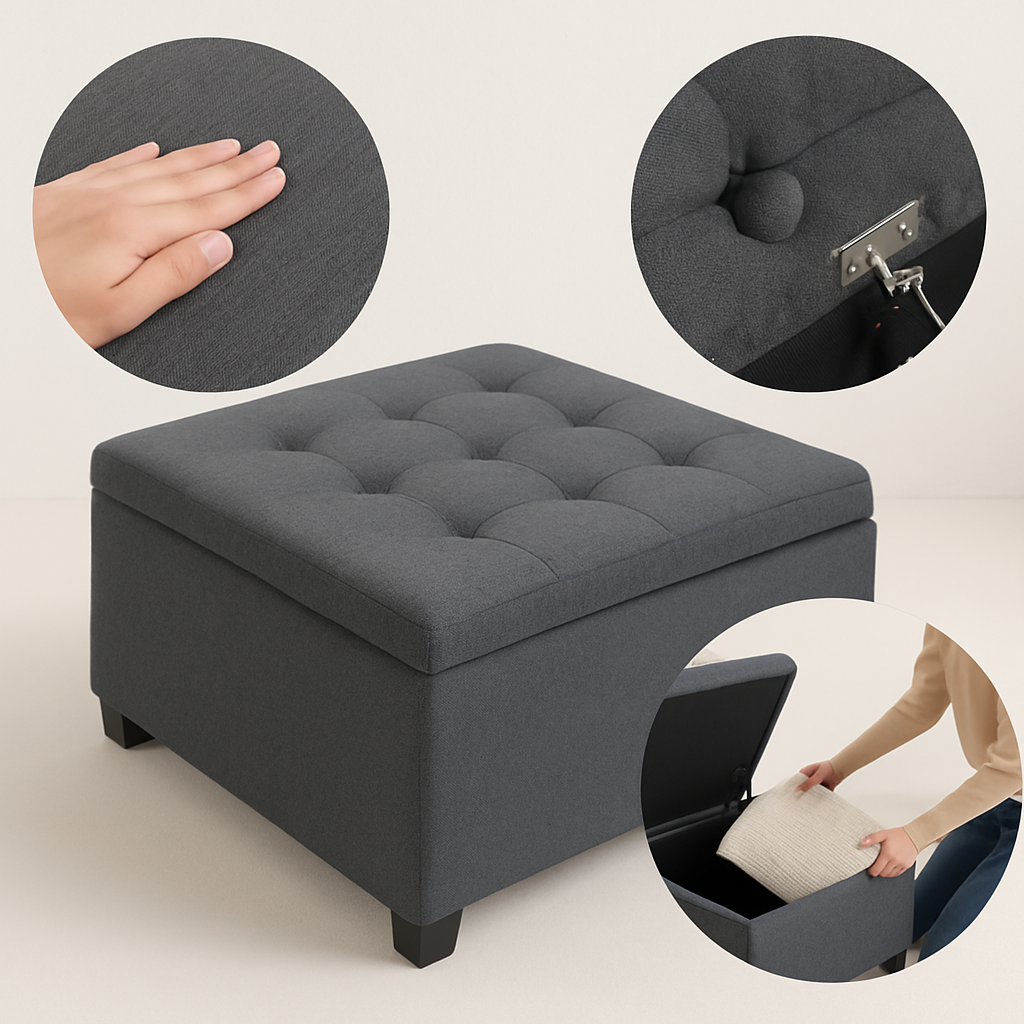 Tufted Lift-Top Storage Ottoman – Multi-Function Fabric Organizer | Upholstered Bench | Trufairs
