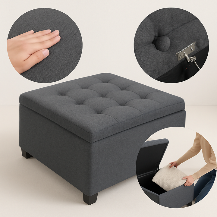 Tufted Lift-Top Storage Ottoman – Multi-Function Fabric Organizer | Upholstered Bench | Trufairs