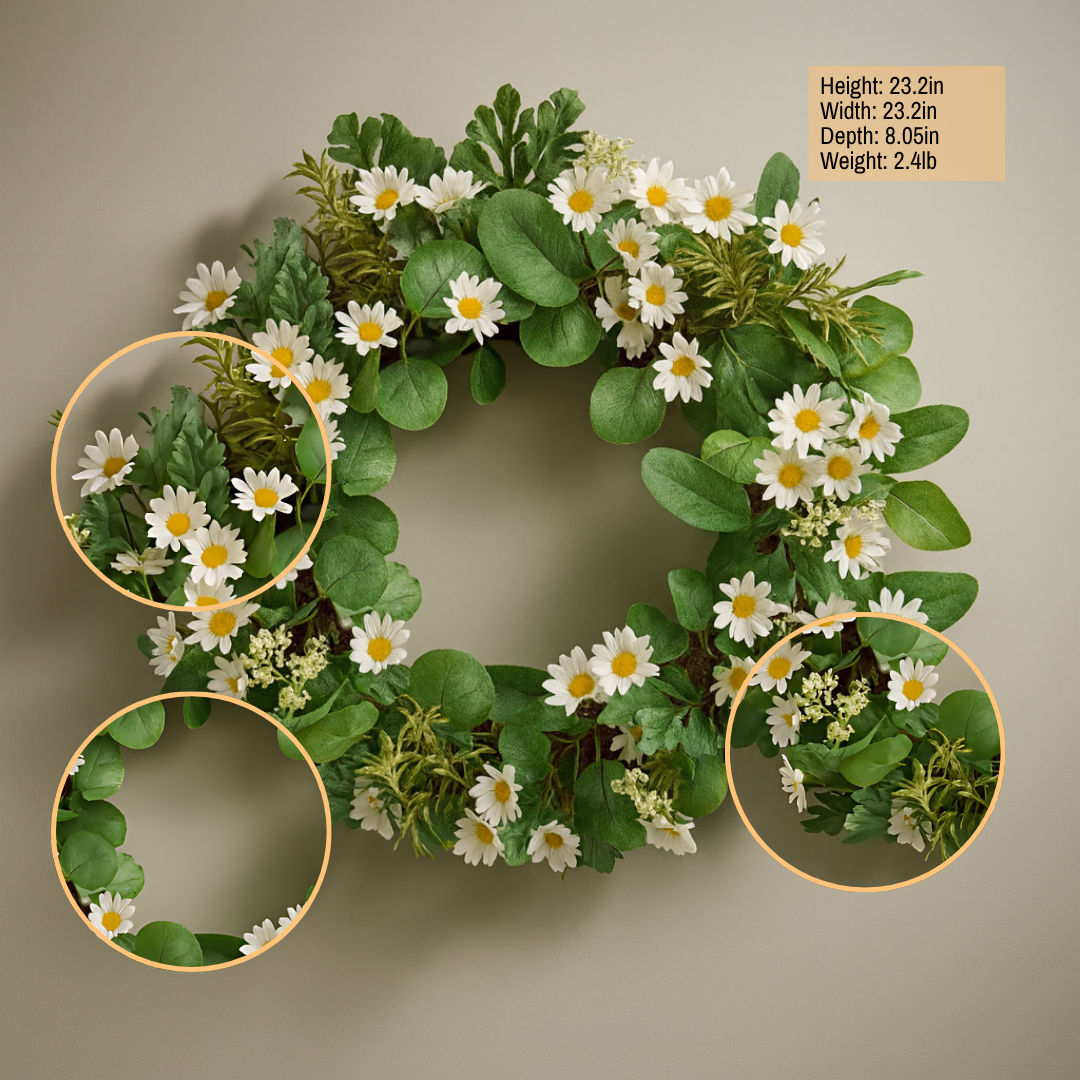 Daisy Fresh Bloom Wreath – Lively Spring Accent | Artificial Decor | Trufairs