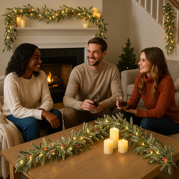 Christmas Vines & Olive Berry Garland (6.6ft) – LED Light String Holiday Mantel & Stairs Decor | Trufairs