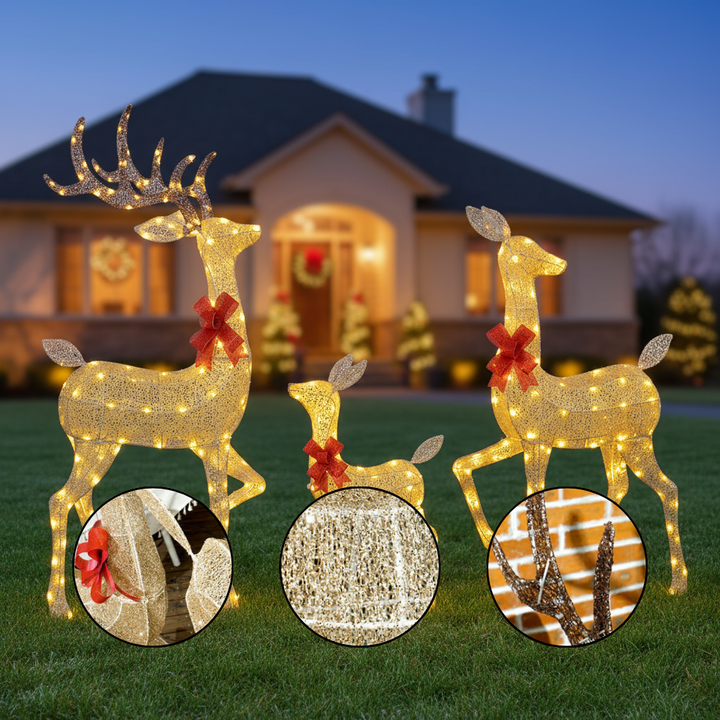 4.5ft 3-Piece Light Up Christmas Deer Family Set of 3, Lighted Reindeer Christmas Decorations with 2 LED Light Modes, Stakes, Zip Ties for Indoor, Outdoor, Yard, Lawn