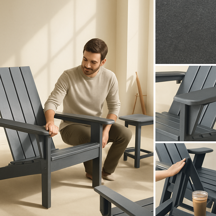 3-Piece Dark Grey Resin Adirondack Chair Set – All-Weather Patio Seating | Modern Outdoor Furniture | Trufairs