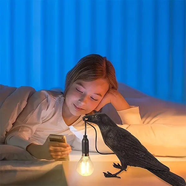 Gothic Raven Resin Bird Table Lamp – Artistic Night Light for Living Room & Office | Trufairs