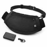 Camouflage rechargeable hand warmer pouch with adjustable strap and zippered front pocket