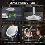 Infographic of the makeup mirror's 5000mAh rechargeable battery and USB-C charging