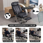 Reclining office chair at 155 degrees with footrest shown in working reading and napping positions