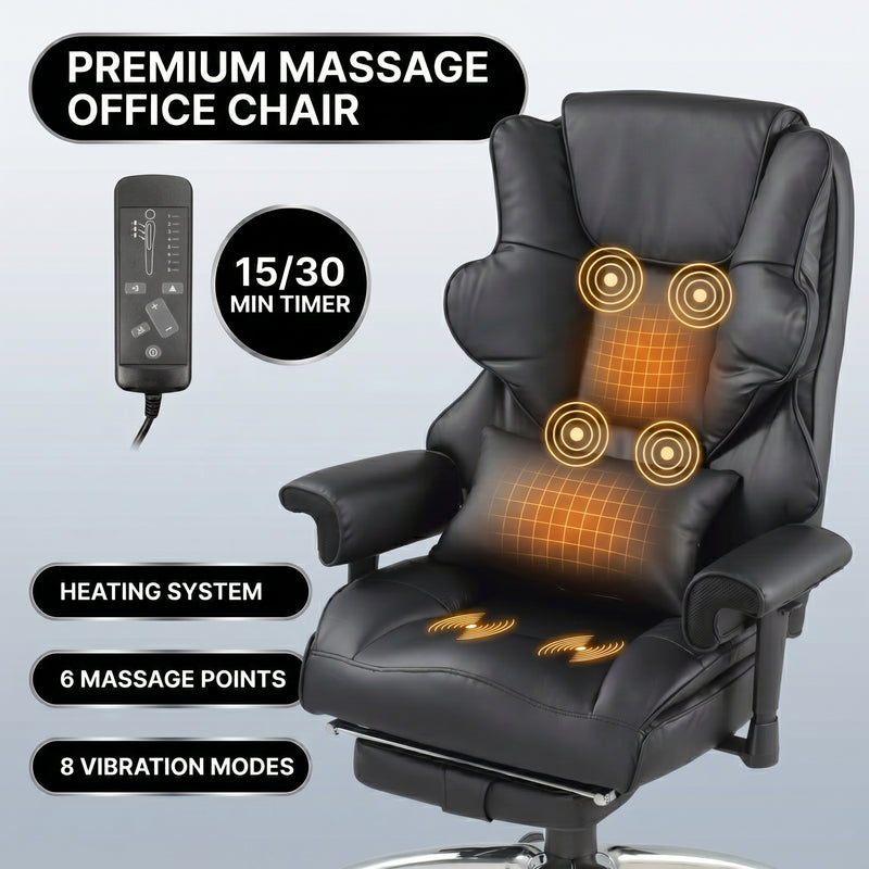 Reclining office chair at 155 degrees with footrest shown in working reading and napping positions