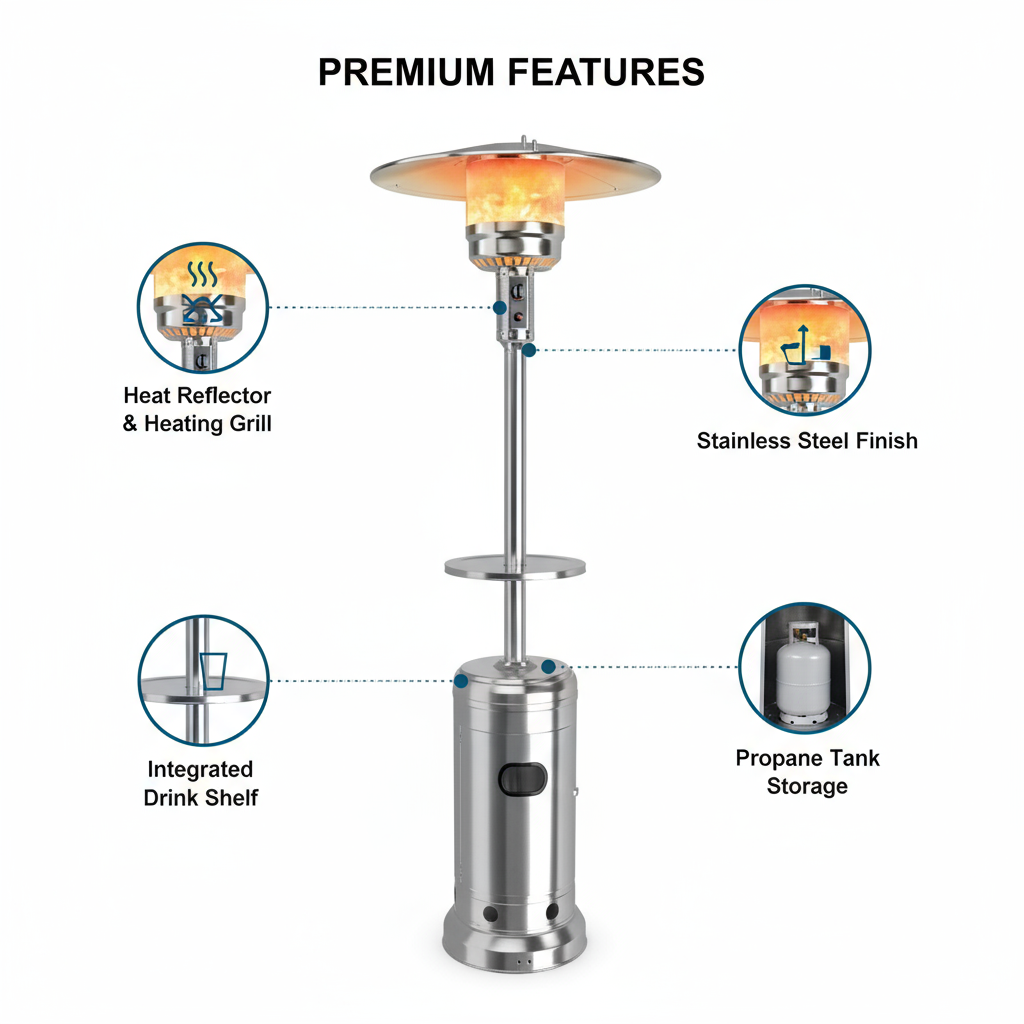 Outdoor Heater Propane Standing LP Gas Steel with Table and Wheels