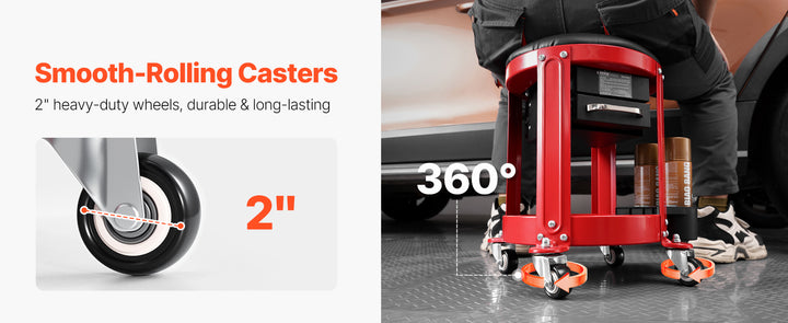 VEVOR Rolling Mechanic Stool with Wheels 300 lbs Garage Seat/Work Stool Padded Roller Creeper Seat with Fixed Height, for Garage