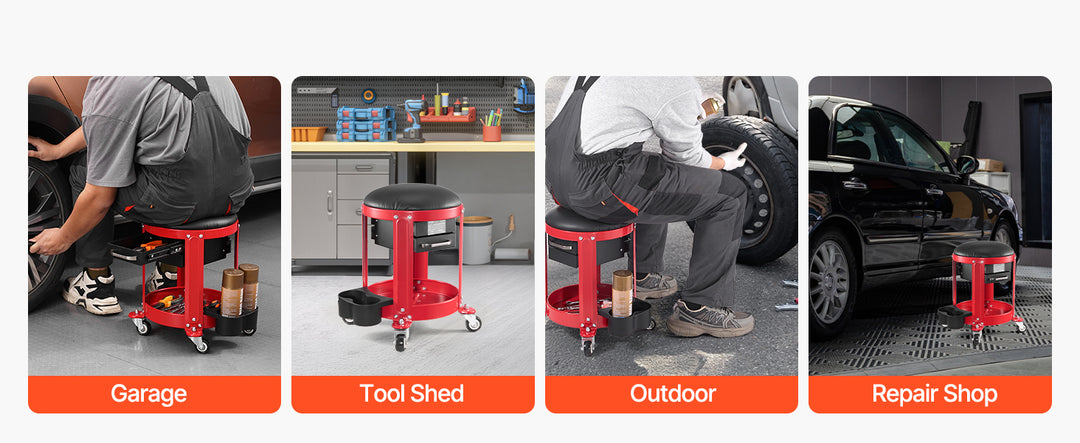 VEVOR Rolling Mechanic Stool with Wheels 300 lbs Garage Seat/Work Stool Padded Roller Creeper Seat with Fixed Height, for Garage