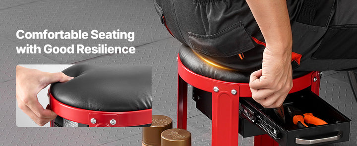 VEVOR Rolling Mechanic Stool with Wheels 300 lbs Garage Seat/Work Stool Padded Roller Creeper Seat with Fixed Height, for Garage
