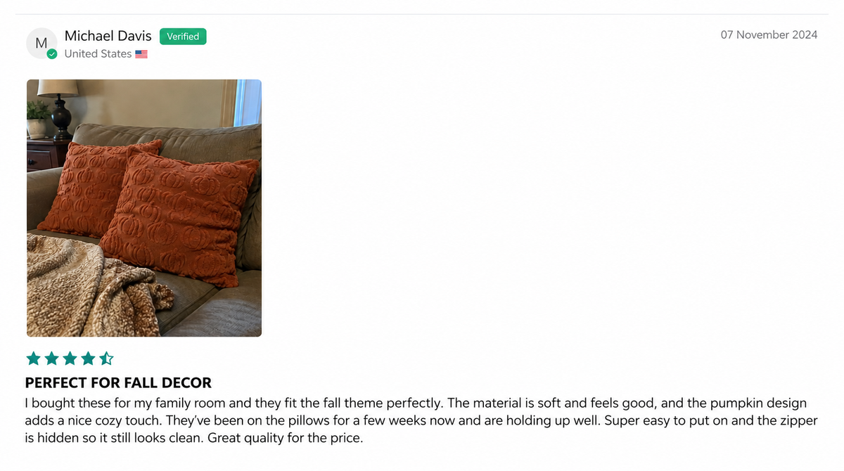 Pumpkin Pillow Covers Set of 2 | 3D Fall Decorative Covers customer review screenshot 1