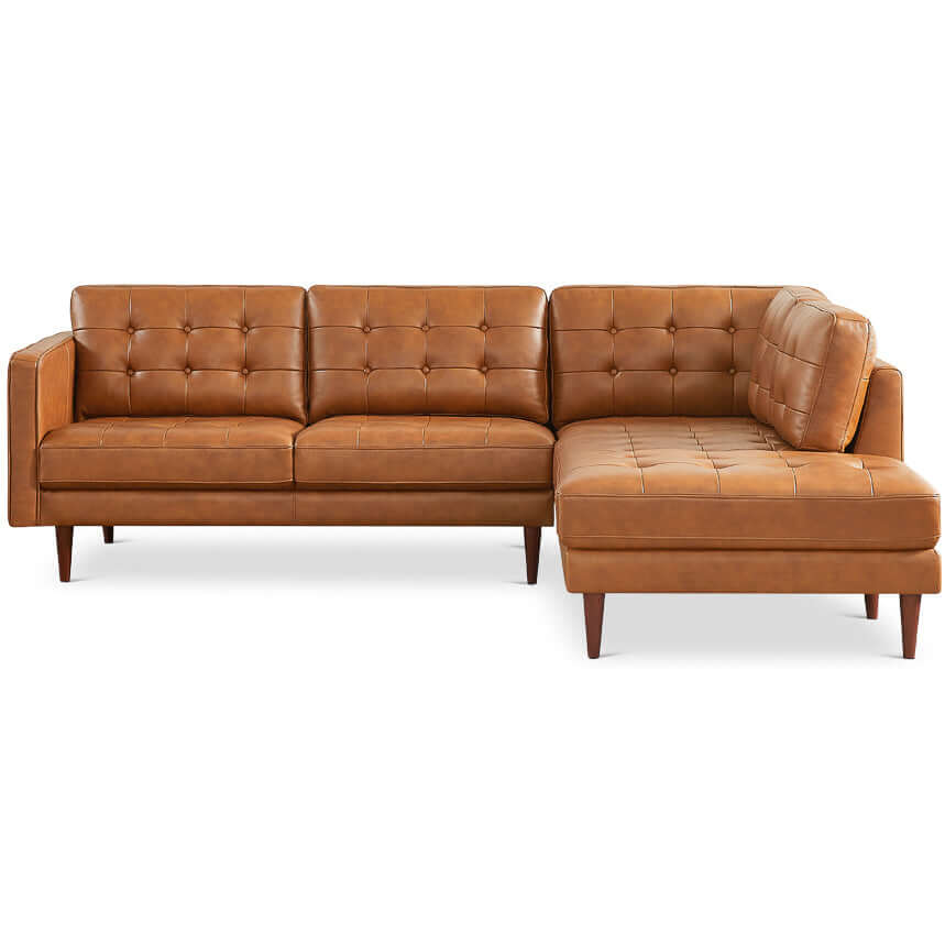 Lucco Genuine Leather Sectional In Cognac Tan Right Facing