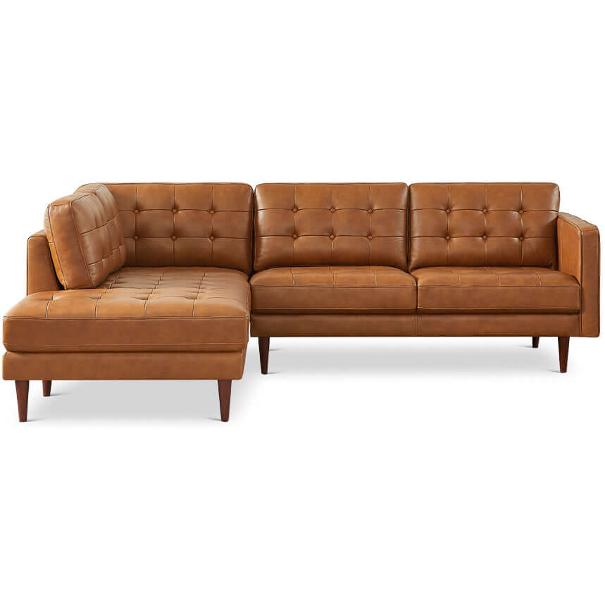 Lucco Genuine Leather Sectional In Cognac Tan Left Facing