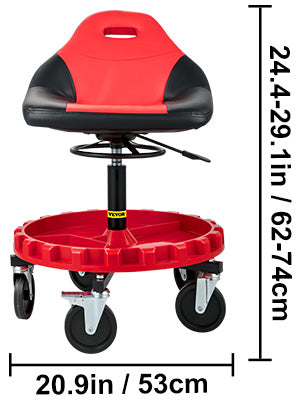 SucceBuy Rolling Garage Stool 300 LBS Capacity 21"-26" Adjustable Height Range Mechanic Seat with Swivel Casters and Tool Tray